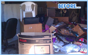 This is an Edina, MN garage full of junk before we hauled the items into our truck.